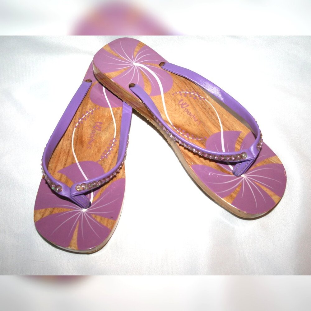 Woodies Purple Flower Sandal Flip Flops Girls Size 3  Women Size 5.5